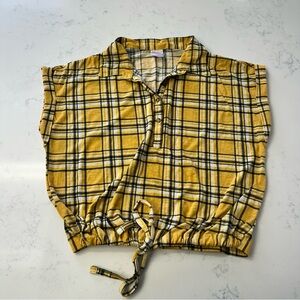 No Boundaries Yellow and Black Plaid Button-Up Top